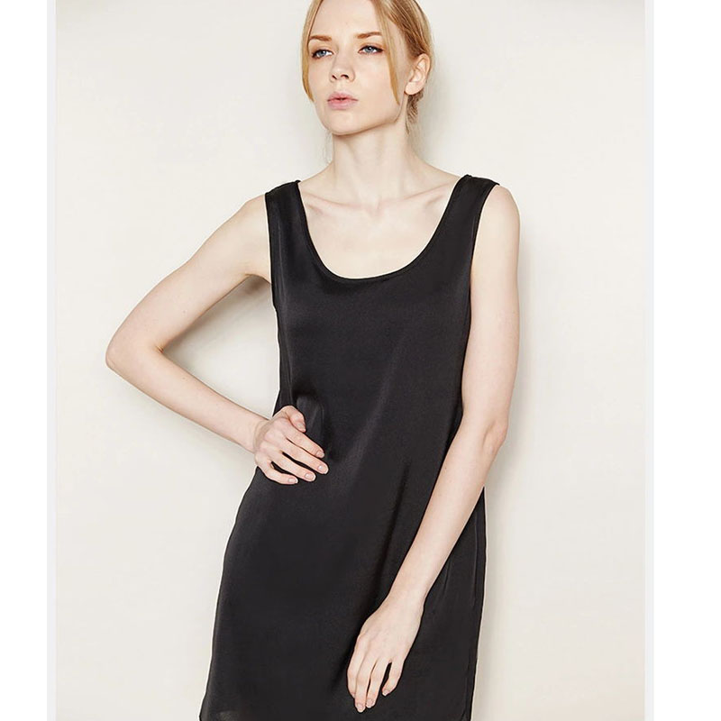 2019 New Silk Dresses Summer Black Women Silk Dress Long High Quality Casual Elegant Sleeveless O-Neck Dress Female